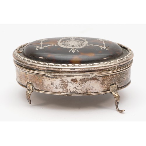 27 - A silver and tortoiseshell trinket box, by William Comyns, London 1910, cracked lid, 11 x 8cm