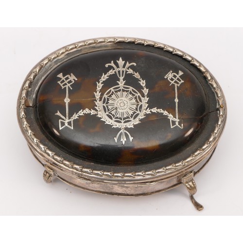 27 - A silver and tortoiseshell trinket box, by William Comyns, London 1910, cracked lid, 11 x 8cm