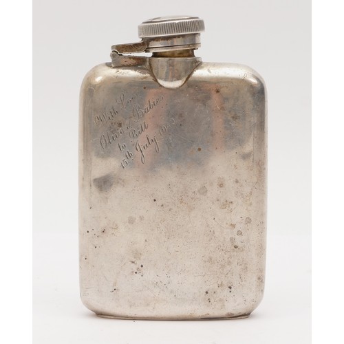 31 - An Indian silver hipflask, by Warner Brothers of Delhi, bayonet fitting, inscribed 