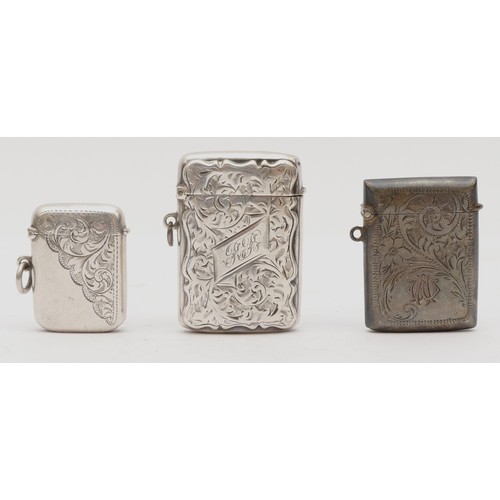 38 - Three Victorian and later silver vesta cases, Birmingham 1900, 1912 and 1913, 65gm