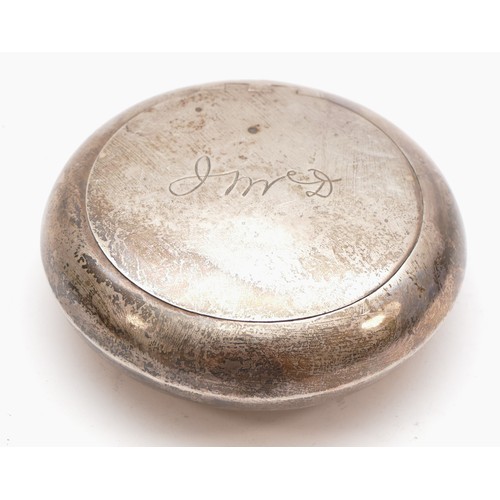 43 - A circular silver presentation tobacco box, Walker & Hall, c.1918, inscribed 