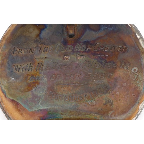 43 - A circular silver presentation tobacco box, Walker & Hall, c.1918, inscribed 