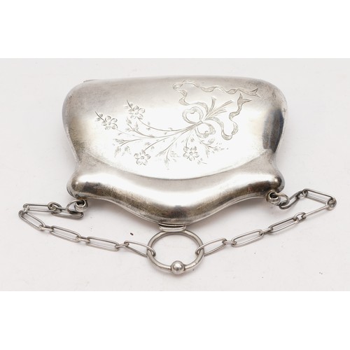 75 - A silver purse, Birmingham 1918, engraved floral spray, fitted interior, 10cm, 92gm