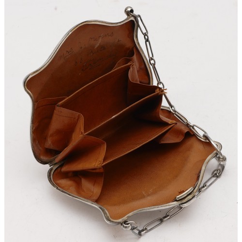 75 - A silver purse, Birmingham 1918, engraved floral spray, fitted interior, 10cm, 92gm