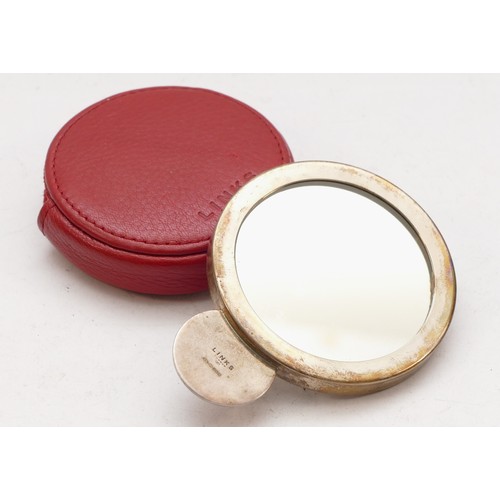 94 - Links of London, a silver double sided hand bag mirror, Edinburgh 2006, diameter 58mm, leather case