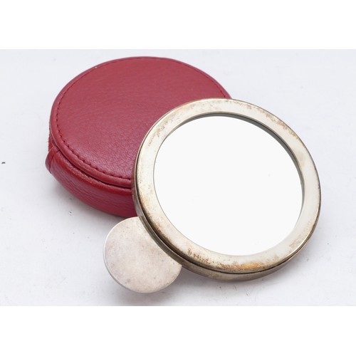 94 - Links of London, a silver double sided hand bag mirror, Edinburgh 2006, diameter 58mm, leather case