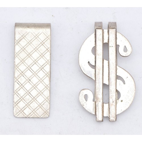 98 - A Mexican silver $ money clip and a silver money clip, 38gm