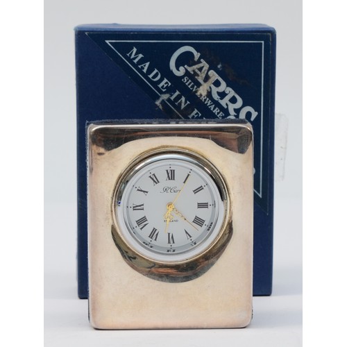 102 - A silver mounted quartz desk clock, Sheffield 2000, Millennium hallmark, 6.5 x 5cm, box and paperwor... 