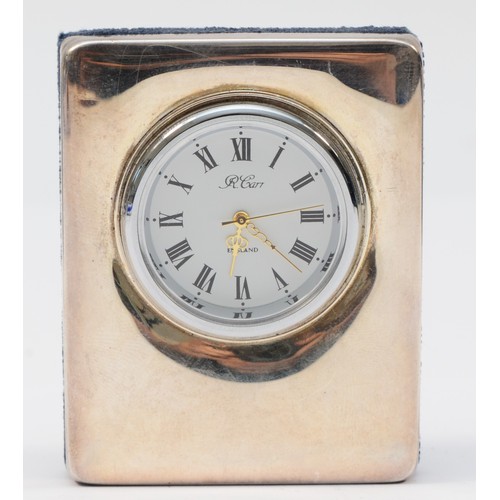 102 - A silver mounted quartz desk clock, Sheffield 2000, Millennium hallmark, 6.5 x 5cm, box and paperwor... 