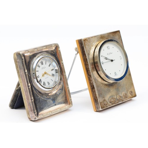 103 - A silver mounted quartz desk clock, Sheffield 2000, Millennium hallmark, 7 x 5.5cm and another 7 x 5... 