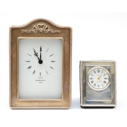 106 - A silver mounted quartz desk clock, London 1993, 12.5 x 9cm and another London 1998, 6.5 x 5cm.