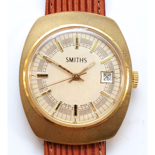 115 - Smiths, a gold plated manual wind date gentleman's wristwatch, case 12193-13802, textured case, 36 x... 