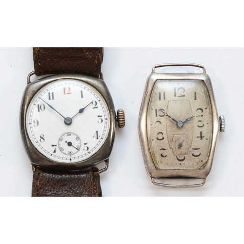 117 - An Art Deco silver manual wind gentleman's wristwatch, London import 1925, 15 jewel movement, monogr... 