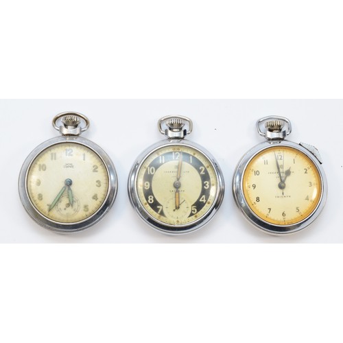 126 - Smiths Empire, a chrome open face pocket watch, Ingersoll, a chrome open face pocket watch with stop... 