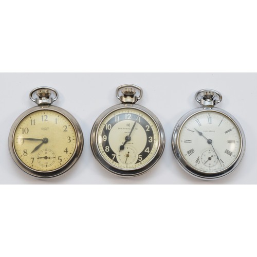 129 - A Smiths Empire chrome pocket watch and two Ingersoll examples, all working when catalogued