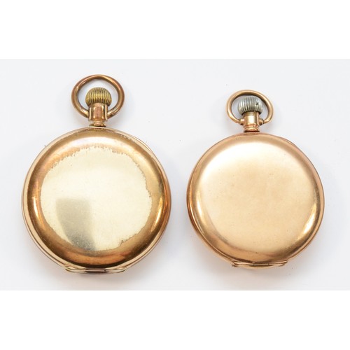 130 - Two gold plated keyless wind half hunter pocket watches, spares or repair