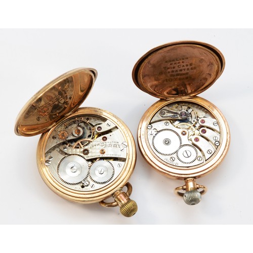 130 - Two gold plated keyless wind half hunter pocket watches, spares or repair