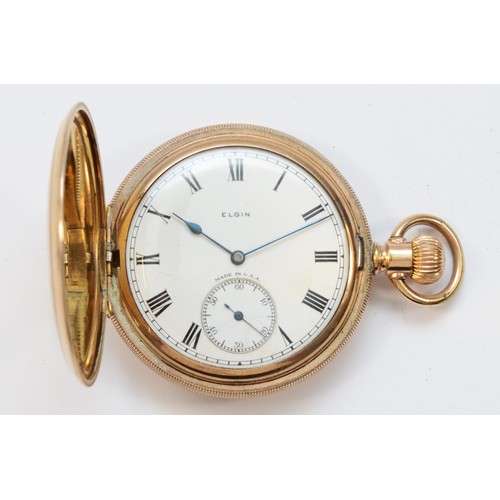 132 - Elgin, a gold plated keyless wind full hunter pocket watch, 7 jewel movement, numbered 29,046,445, e... 