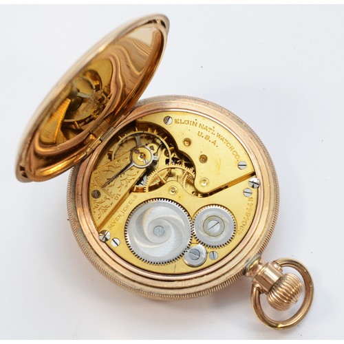 132 - Elgin, a gold plated keyless wind full hunter pocket watch, 7 jewel movement, numbered 29,046,445, e... 