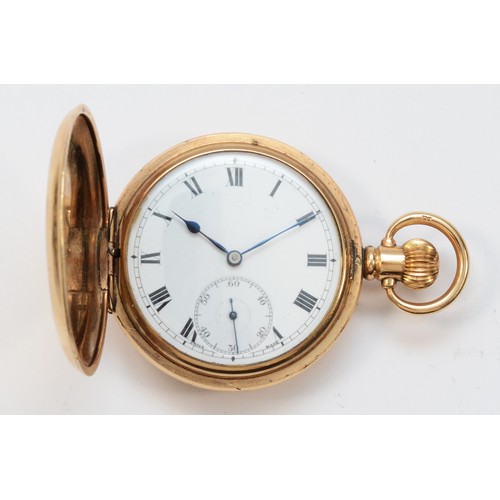 133 - A gold plated keyless wind full hunter pocket watch, 15 jewel 3 adjustment cal 529 movement, present... 