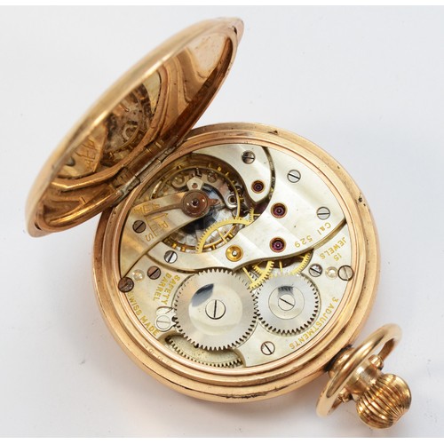 133 - A gold plated keyless wind full hunter pocket watch, 15 jewel 3 adjustment cal 529 movement, present... 