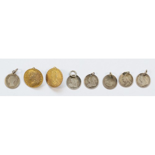 186 - A pair of silver coin ear rings, 1757 and 1787 and other silver coin/pendants, 15gm