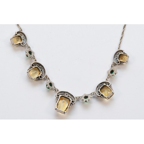 195 - A vintage unmarked silver citrine and chrysoprase graduated necklace, largest stone, 16 x 12mm, 41cm... 