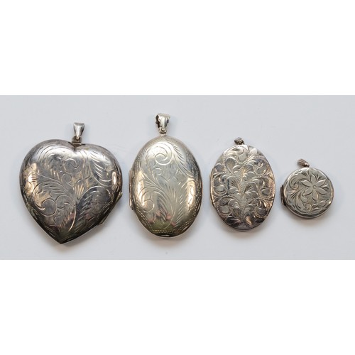 222 - Four 925 silver lockets, the largest 61mm overall, 56gm