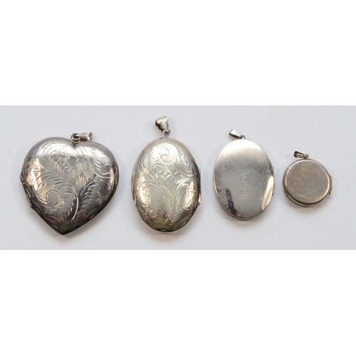 222 - Four 925 silver lockets, the largest 61mm overall, 56gm