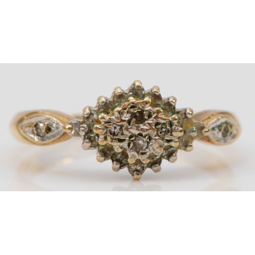 238 - A 9ct gold diamond cluster ring, J, 1.8g