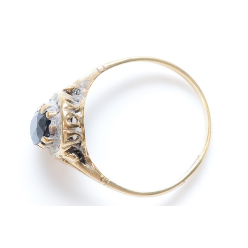 241 - A 9ct gold sapphire and diamond set cluster ring, L, 2.2g