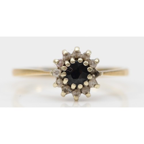 244 - A 9ct gold sapphire and diamond set cluster ring, M, 1.5g