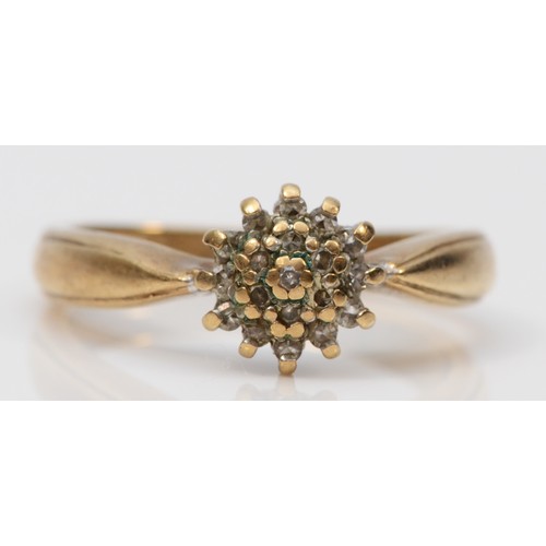 248 - A 9ct gold diamond set cluster ring, I 1/2, 2.6g