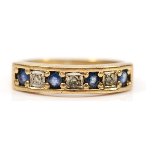 255 - A 9ct gold vintage sapphire and diamond, half eternity ring, M 1/2, 2.8g