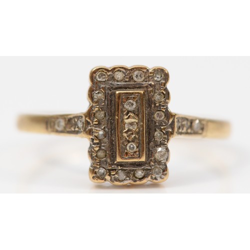 263 - A 9ct gold vintage diamond dress ring, O 1/2, 1.8g