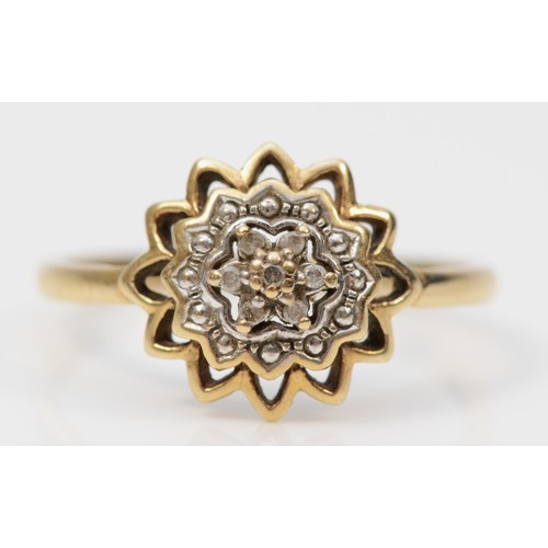 264 - A 9ct gold diamond dress ring, O 1/2, 1.7g