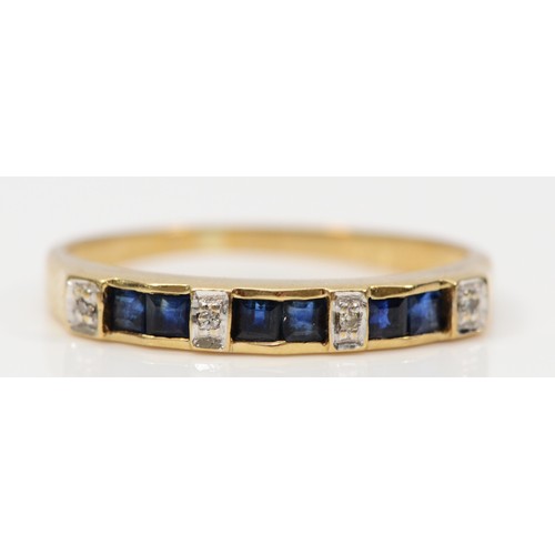 270 - A 9ct gold sapphire and diamond half eternity ring, N 1/2, 1.6g