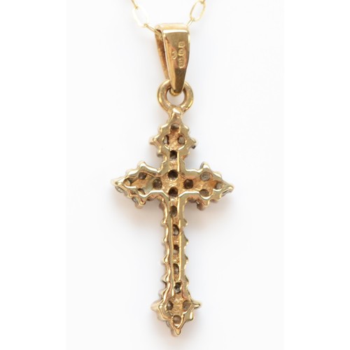 278 - A 9ct gold diamond cross pendant, with necklace, 17mm cross length, 1.2g