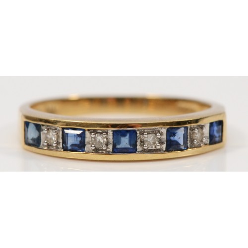 287 - A 9ct gold sapphire and diamond half eternity ring, M, 2g