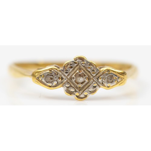 300 - An 18ct gold and platinum vintage diamond dress ring, M, 1.6g