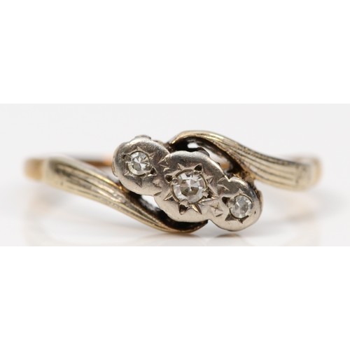 312 - A 9ct gold and platinum vintage diamond dress ring, M, 1.8g