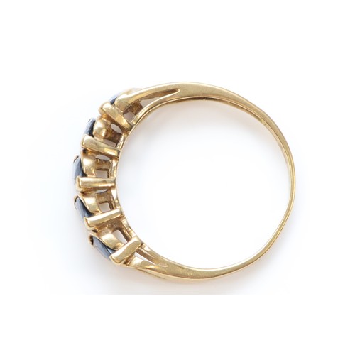 321 - A 9ct gold marquise cut sapphire half eternity ring, P, 2.1g