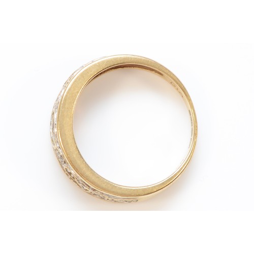 335 - A 9ct gold diamond patterned half eternity ring, stated 0.05 carat diamond weight, M, 3.7g