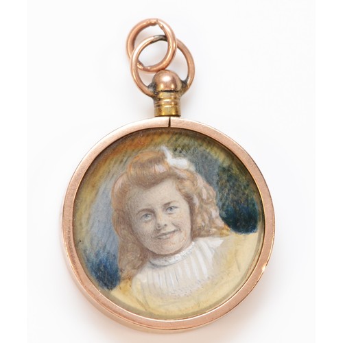 358 - An Edwardian 9ct rose gold double sided round locket pendant, 25mm diameter, Chester 1907, 5.8g