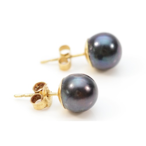 363 - A pair of 14k gold cultured pearl stud earrings with 9ct gold scroll backs, 6mm pearls, 1.4g