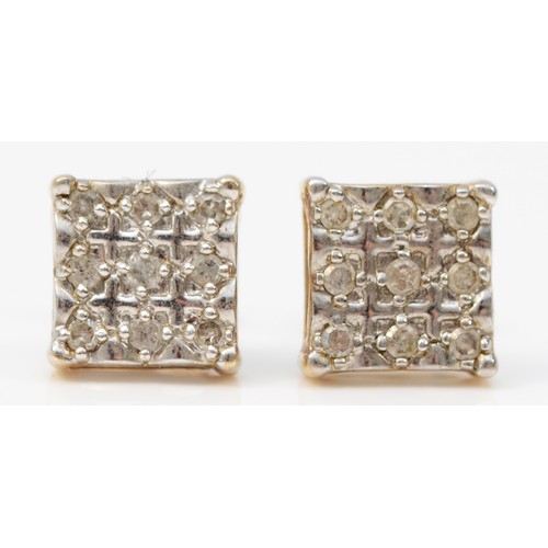 388 - A pair of 9ct gold diamond cluster earrings with scroll backs, 7mm, 1.6g