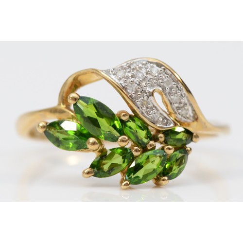 410 - A 9ct gold diopside and diamond dress ring, T, 2.3g