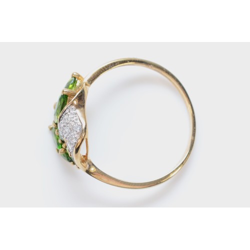 410 - A 9ct gold diopside and diamond dress ring, T, 2.3g