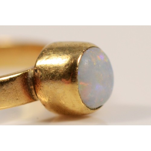 577 - A 9ct gold bezel set opal solitaire ring, E, 0.9g