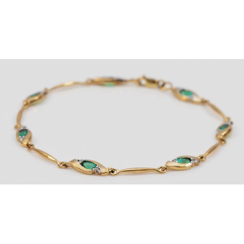 578 - A 9ct gold emerald and diamond bracelet, 18cm, 4g